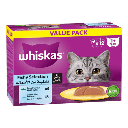 WHISKAS 1+FISHY SELECTION IN JELLY*12